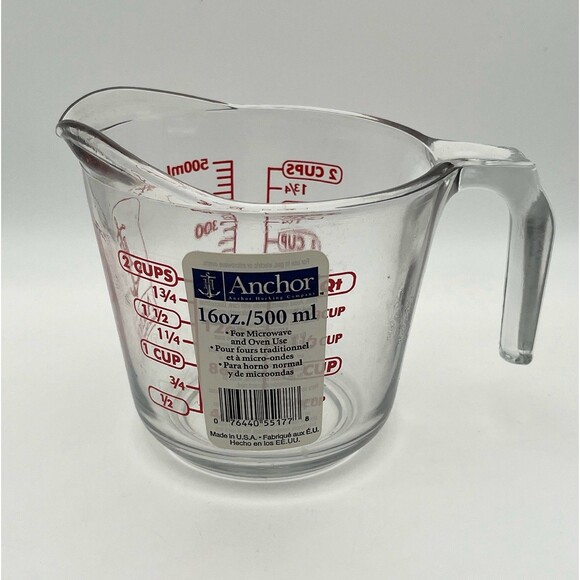 Anchor Hocking 16 Oz Clear Red Glass Measuring Cup USA New With Sticker - Picture 5 of 5